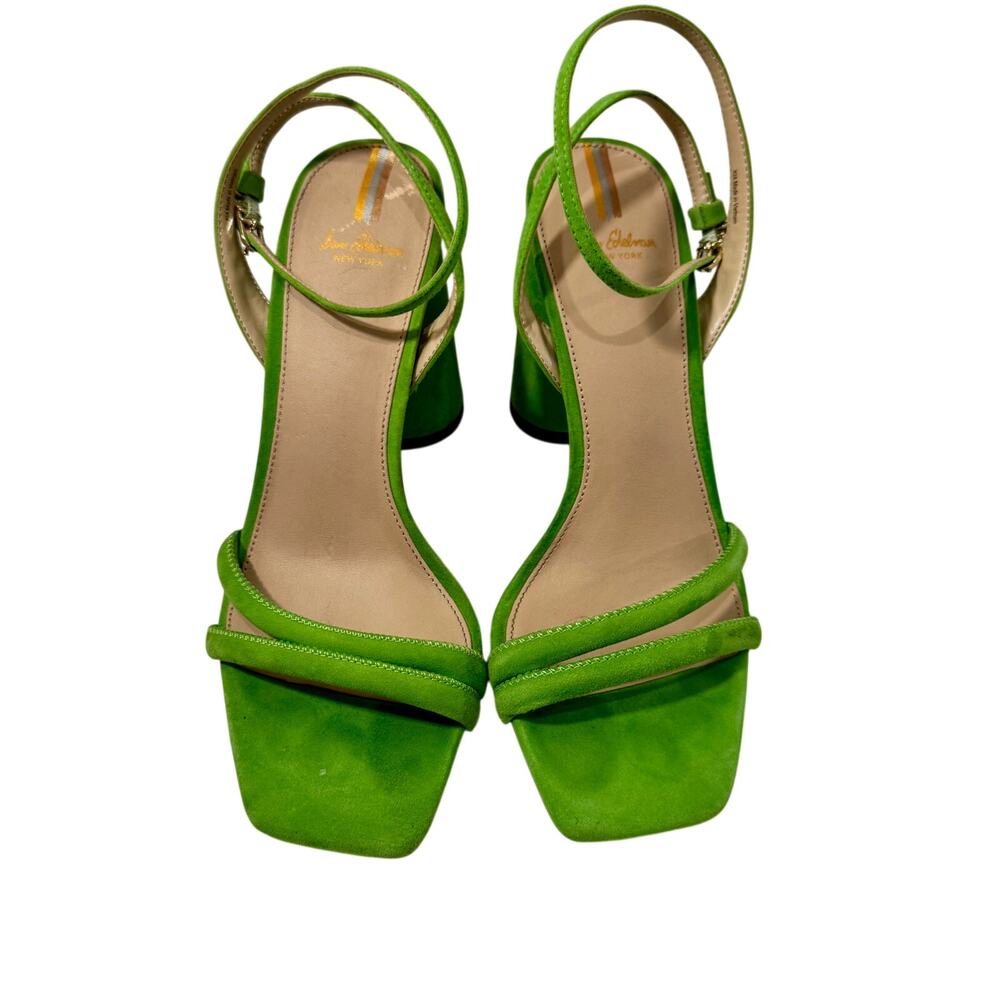 Sam Edelman Kia Block Heel Sandal 8.5 Apple Green Suede Square Toe Ankle Strap - Picture 6 of 16